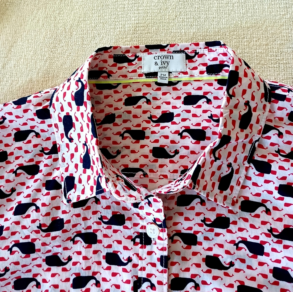 CROWN & IVY Shirt, Whale print, size Mp - Picture 4 of 13